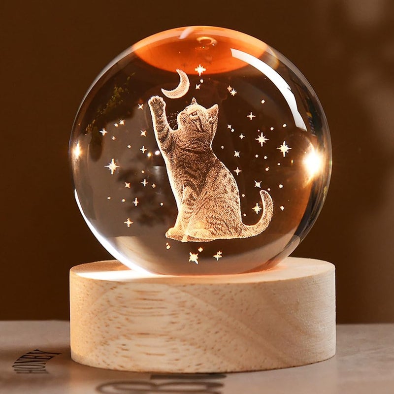 ZRENJHUS 3D Cat Gifts for Women 60mm Crystal Ball Cat Lovers Gift Decor Cat Themed Gifts Lamp Glass Ball for Birthday Mothers Day Christmas Birthday - Image 1